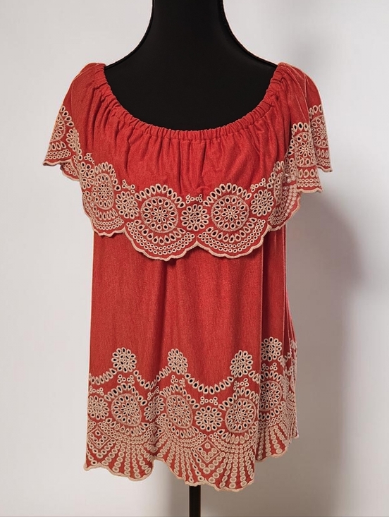 Fever Tops - Fever Red Ruffled Boho Peasant On Or Off Shoulder Top L